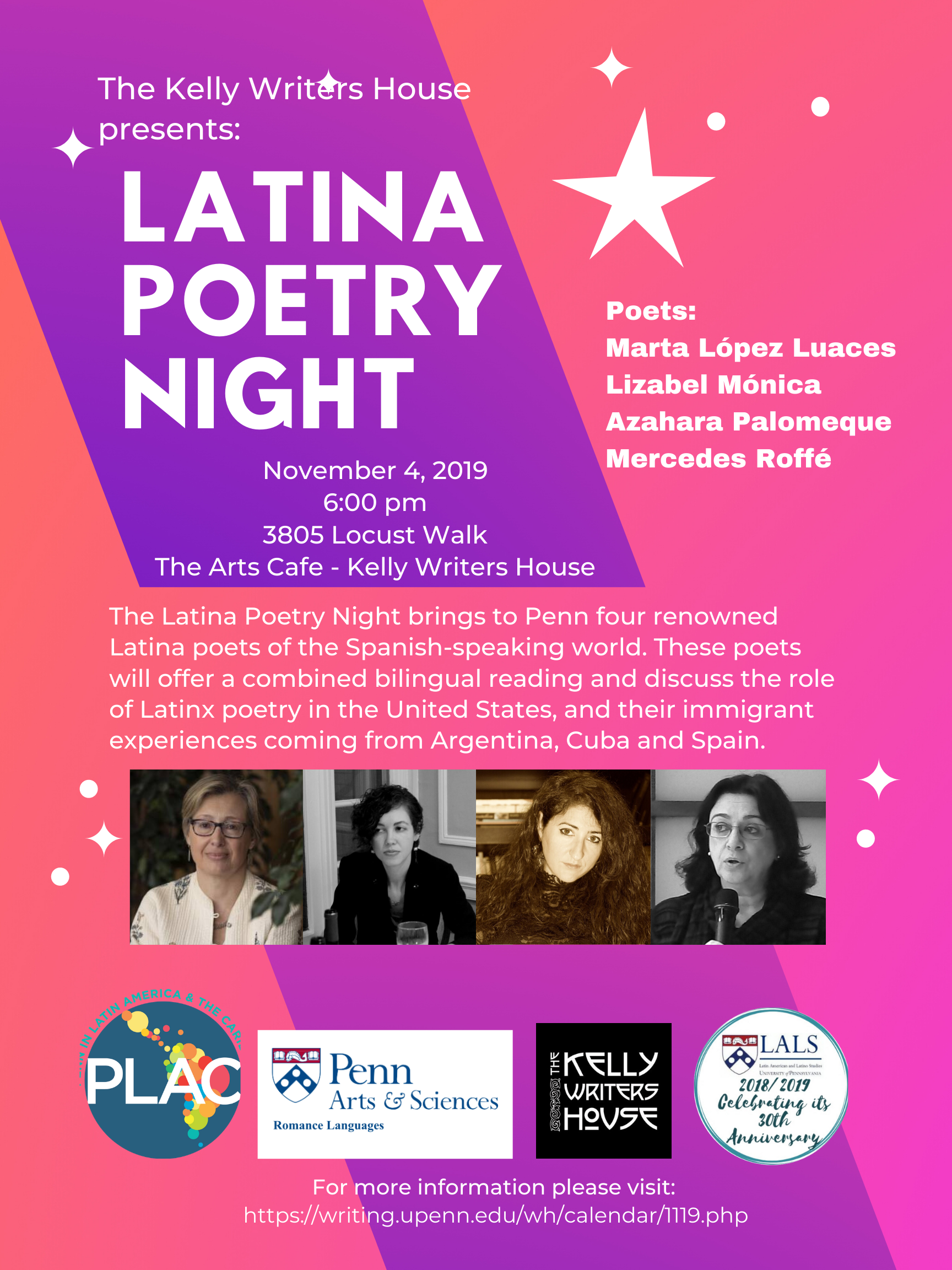 Latina Poetry Night with Panelists Marta López Luaces, Lizabel Mónica